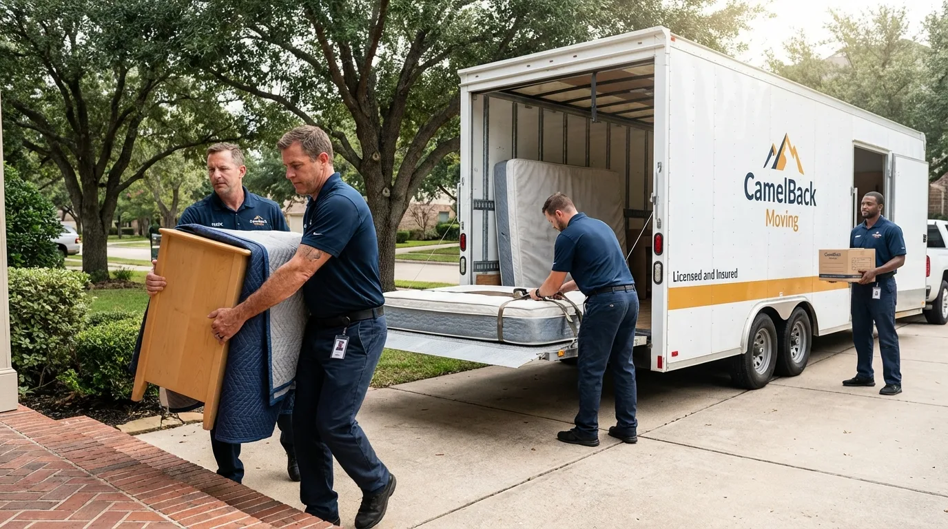 Crew loading residential truck for cross-state move from Bennettsville, SC